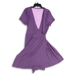 Womens Purple Geometric Short Sleeve Surplice Neck Wrap Dress Size XL