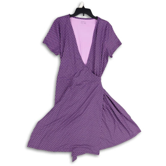 Womens Purple Geometric Short Sleeve Surplice Neck Wrap Dress Size XL image number 1