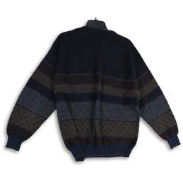 Mens Blue Striped Knitted Crew Neck Long Sleeve Pullover Sweater Size L alternative image