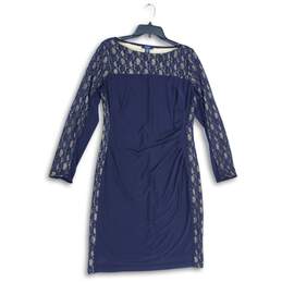 CHAPS Womens Navy Blue Lace Round Neck Long Sleeve Sheath Dress Size XL