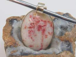 Artisan 925 Tumbled Dolomite with Cinnabar Cabochon Oval Pendant Collar Necklace 19g alternative image