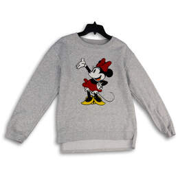 Womens Gray Minnie Mouse Long Sleeve Crew Neck Pullover T-Shirt Size M