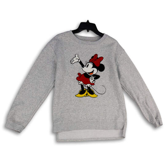 Womens Gray Minnie Mouse Long Sleeve Crew Neck Pullover T-Shirt Size M image number 1