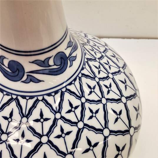 Porcelain Vase 14in Tall Asian Blue and White Ceramic  Vase image number 4