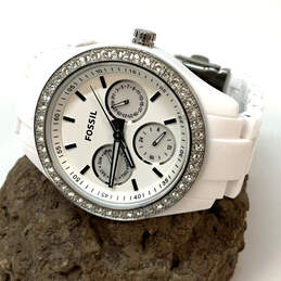 Designer Fossil ES-1967 Silver-Tone Rhinestone Round Dial Analog Wristwatch