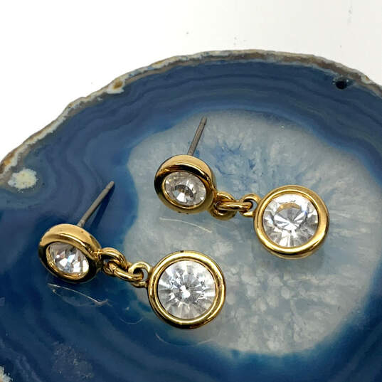 Designer Swarovski Gold-Tone Cubic Zirconia Classic Bezel Drop Earrings image number 1