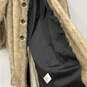 Mens Brown Faux Fur Long Sleeve Collared Button Front Overcoat Size Small image number 7