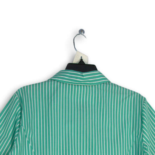 NWT Womens Green White Striped Collared Long Sleeve Button-Up Shirt Size L image number 4