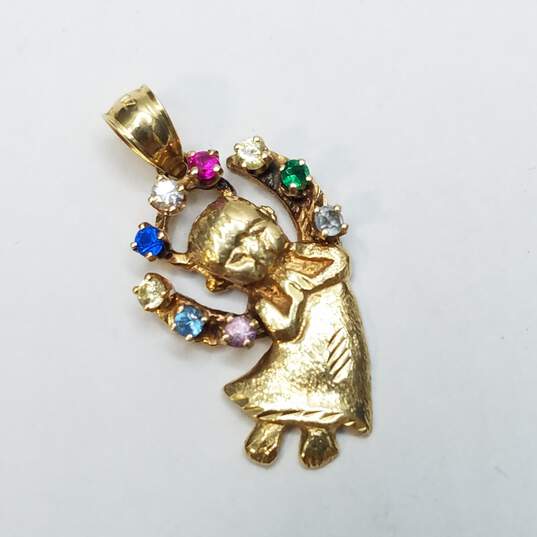 Rainbow DZ 14k Gold Assorted Gemstone Little Girl Pendant 2.1g image number 3