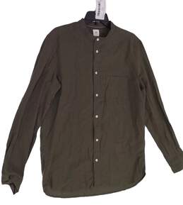 Men Brown Long Sleeve Collarless Button Up Pocket Dress Shirt Size Medium alternative image