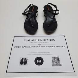 AUTHENTICATED WMNS PRADA LEATHER STRAPPY FLIP FLOP SANDALS