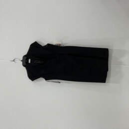 NWT Womens Black Minimalist Mandarin Collar Cap Sleeve Wrap Dress Size 10P