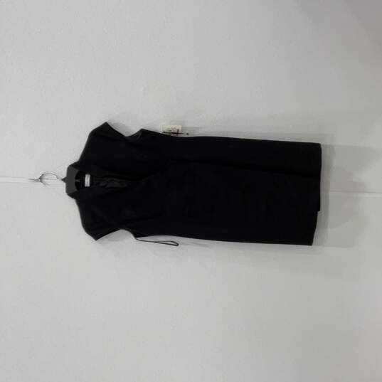 NWT Womens Black Minimalist Mandarin Collar Cap Sleeve Wrap Dress Size 10P image number 1