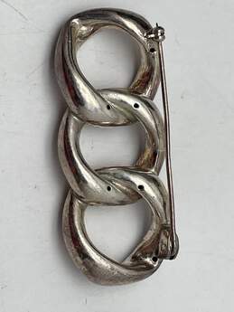 Mens Silver-Tone Thik Wide Three Rings Circular Linked Chain Brooch Pin