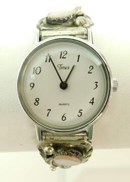 Southwestern Artisan 925 Sterling Silver & Mother of Pearl Tips On Timex Watch 19.7g