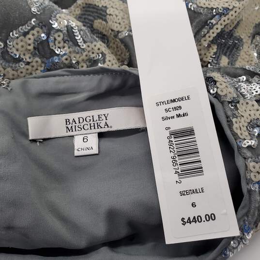 Badgley Mischka Women's Silver Multi Velvet Sequin Embellished Long Sleeve Dress Size 6 NWT image number 4
