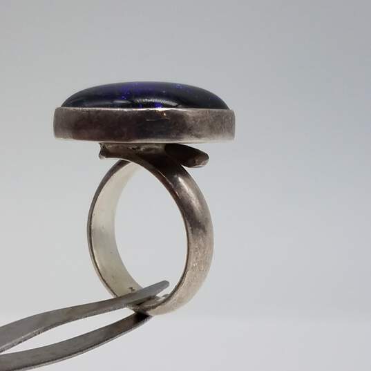 Mexico Sterling Silver Blue Glass Modernist Sz 5 1/2 Ring 14.1g image number 6