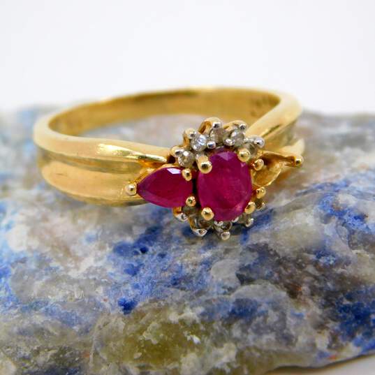 14K Yellow Gold Ruby & Diamond Accent Ring 3.4g image number 1
