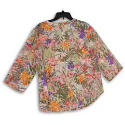 NWT Womens Multicolor Floral Print 3/4 Sleeve Split Neck Blouse Top Size 2 alternative image