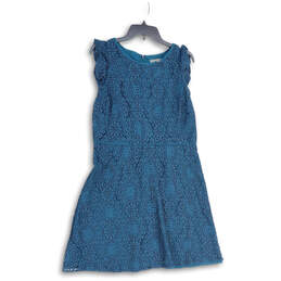 Womens Blue Lace Eyelet Sleeveless Round Neck Back Zip A-Line Dress Size 12