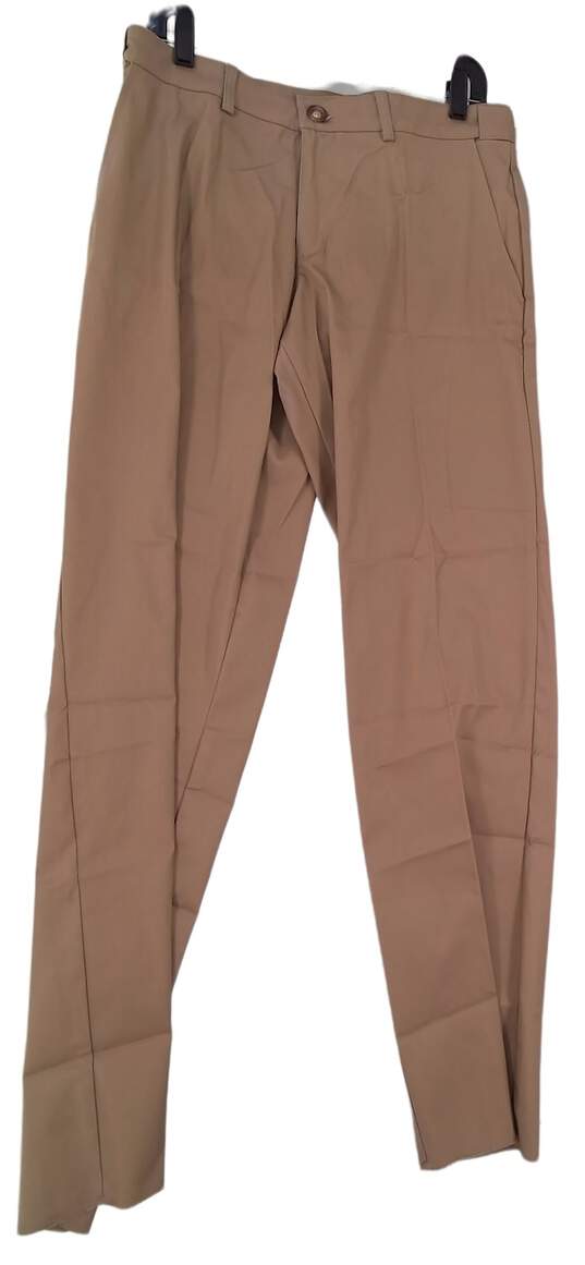 NWT Mens Khaki Flat Front Pockets Straight Leg Formal Dress Pants image number 1