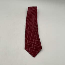 Mens Red Silk Chevron Four-In-Hand Adjustable Pointed Designer Neck Tie