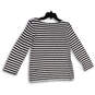 Womens Blue White Striped Round Neck Side Slit Pullover T-Shirt Size Small image number 2