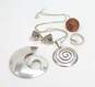 Artisan Sterling Silver Spiral Pendant Necklace Brooch & Geometric Post Earrings & Ring 25.4g image number 6