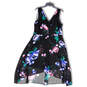 Womens Black Floral Surplice Neck Sleeveless Fit & Flare Dress Size 14 image number 1