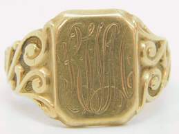 Vintage 14k Yellow Gold Filigree Etched Initial Ring 8.3g alternative image