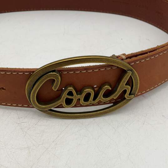 Coach Womens Brown Gold Leather Brass Logo Buckle Adjustable Belt Size Small image number 2