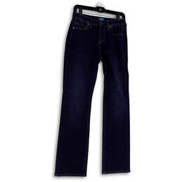 Womens Blue Dark Wash Stretch Pocket Flat Front Straight Leg Jeans Size 27