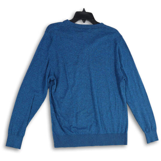 NWT Mens Blue Knitted Long Sleeve V-Neck Pullover Sweater Size Medium image number 2