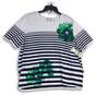NWT Alfred Dunner Womens White Navy Blue Striped Short Sleeve T-Shirt Size 3X image number 1