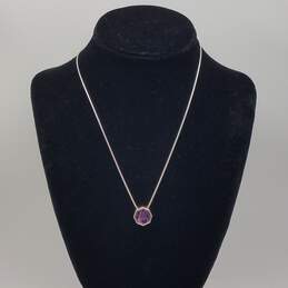 18k White Gold Faceted Amethyst MOP Reversible Pendant Necklace 11.3g