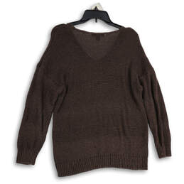 Womens Brown Knitted Long Sleeve V-Neck Pullover Sweater Size XL alternative image