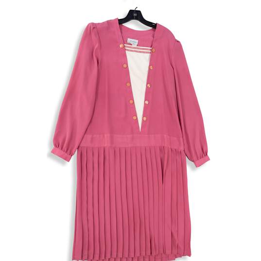 Womens Pink Pleated Balloon Sleeve Fit & Flare Dress Size 16 image number 1