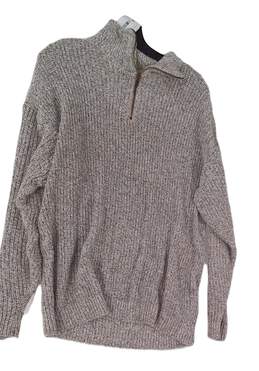 Mens Gray Long Sleeve Knitted Zip Up Pullover Sweater Size Medium