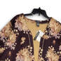 NWT Womens Beige Purple Floral 3/4 Sleeve Open Front Jacket Size 2x image number 3