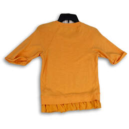 Womens Orange Round Neck 3/4 Sleeve Ruffle Hem Pullover Blouse Top Size S alternative image