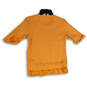 Womens Orange Round Neck 3/4 Sleeve Ruffle Hem Pullover Blouse Top Size S image number 2