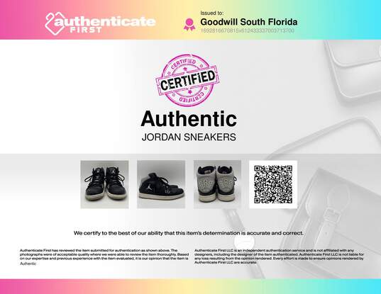 Authentic Mens Air Jordan 1 Flight 372704-033 Black Basketball Shoes Size 8 image number 2