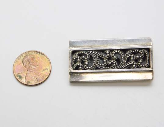 Lois Hill Sterling Silver Dotted Scroll Rectangle Brooch 17.0g image number 4