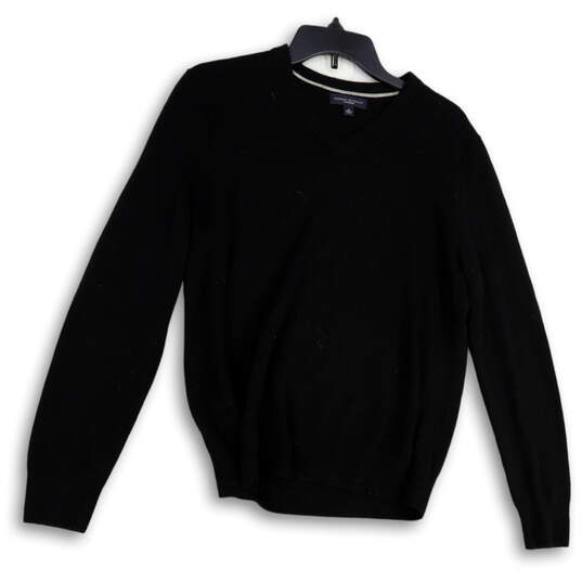 Mens Black Tight-Knit Long Sleeve V-Neck Pullover Sweater Size Small image number 1