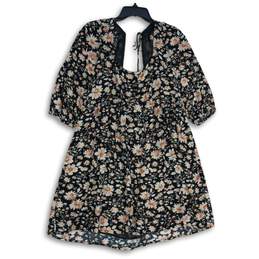 American Eagle Womens Black Pink Floral Short Sleeve Fit And Flare Dress Size L