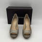 NIB Womens Gold Leather Peep Toe Slip-On Stiletto Pump Heels Size 7.5 M image number 2