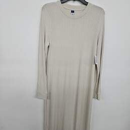 Beige Long Sleeve Fitted Dress With Slit