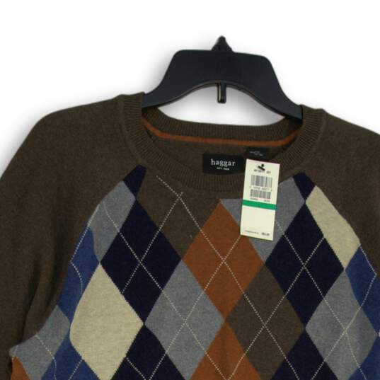 NWT Mens Brown Argyle Crew Neck Long Sleeve Pullover Sweater Size Large image number 3