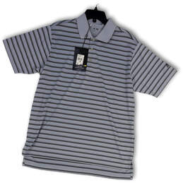 NWT Mens Gray Striped Collared Short Sleeve Side Slit Polo Shirt Size M alternative image