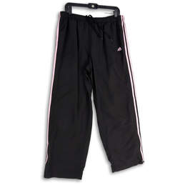 Womens Black Pink Striped Elastic Waist Drawstring Track Pants Size XL
